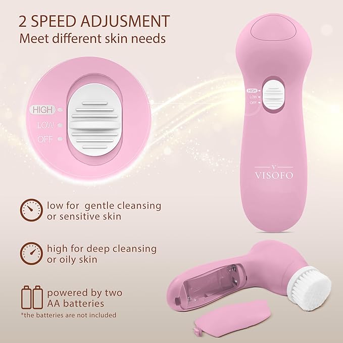 Facial Cleansing Brush Face Scrubber Exfoliating Cleaning Skin Care Cleanser Wash Women Girls Electric Beauty Powered Exfoliator Skincare Spin Tools Scrub Washer Self Care by VISOFO (Rose Quartz)