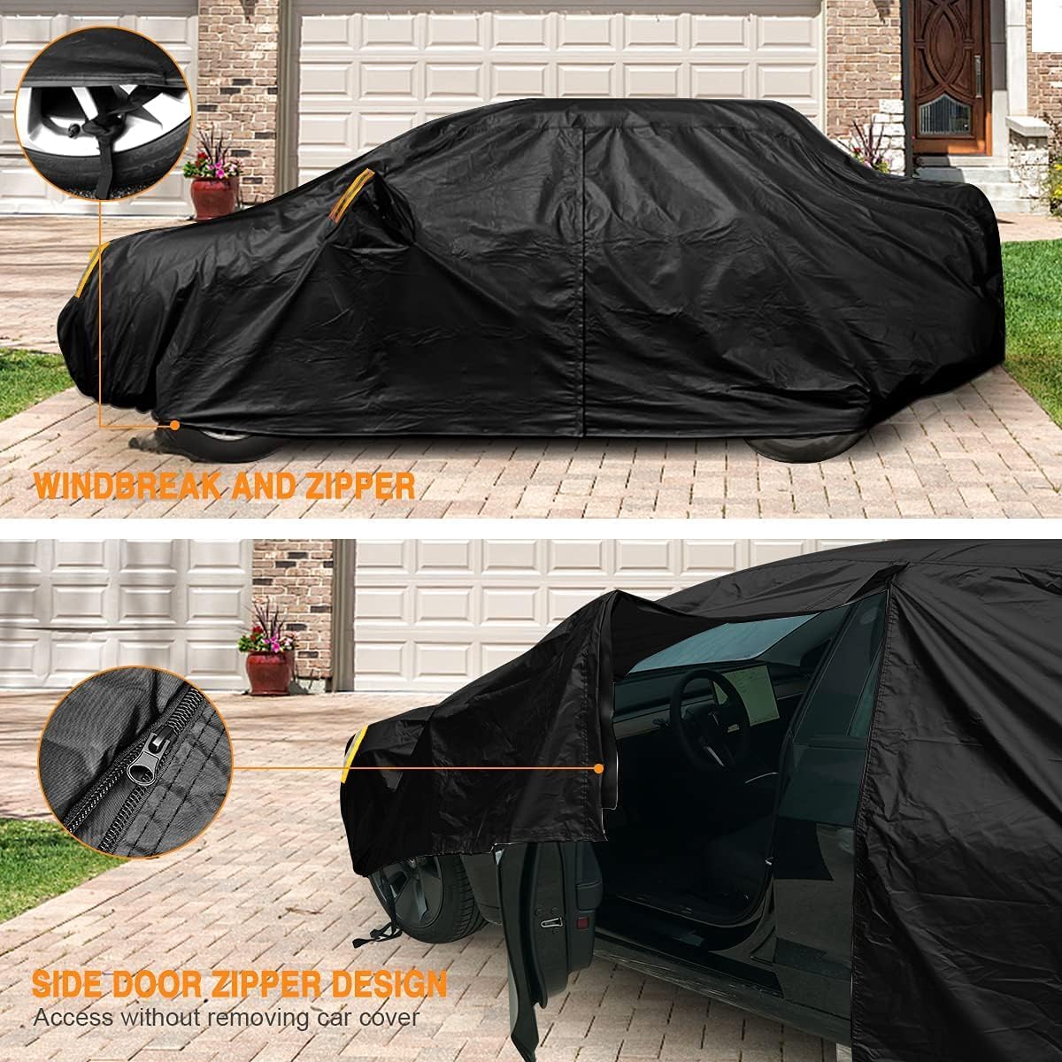 NEVERLAND Sedan Car Cover Waterproof Heavy Duty All Weather Protection Snow Anti-UV Windproof Outdoor Full Car Cover Fit for Automobiles BMW/Mercedes-Benz/Honda(for Car Size:196''L x 72''W x 59''H)