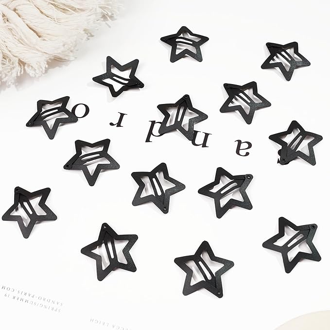 60Pcs Star Hair Clips for Baby Girl Women, Y2K Hair Snap Clips Metal Hair Barrette Hair Accessories for Women Girl, Non-slip Lovely Black Clips