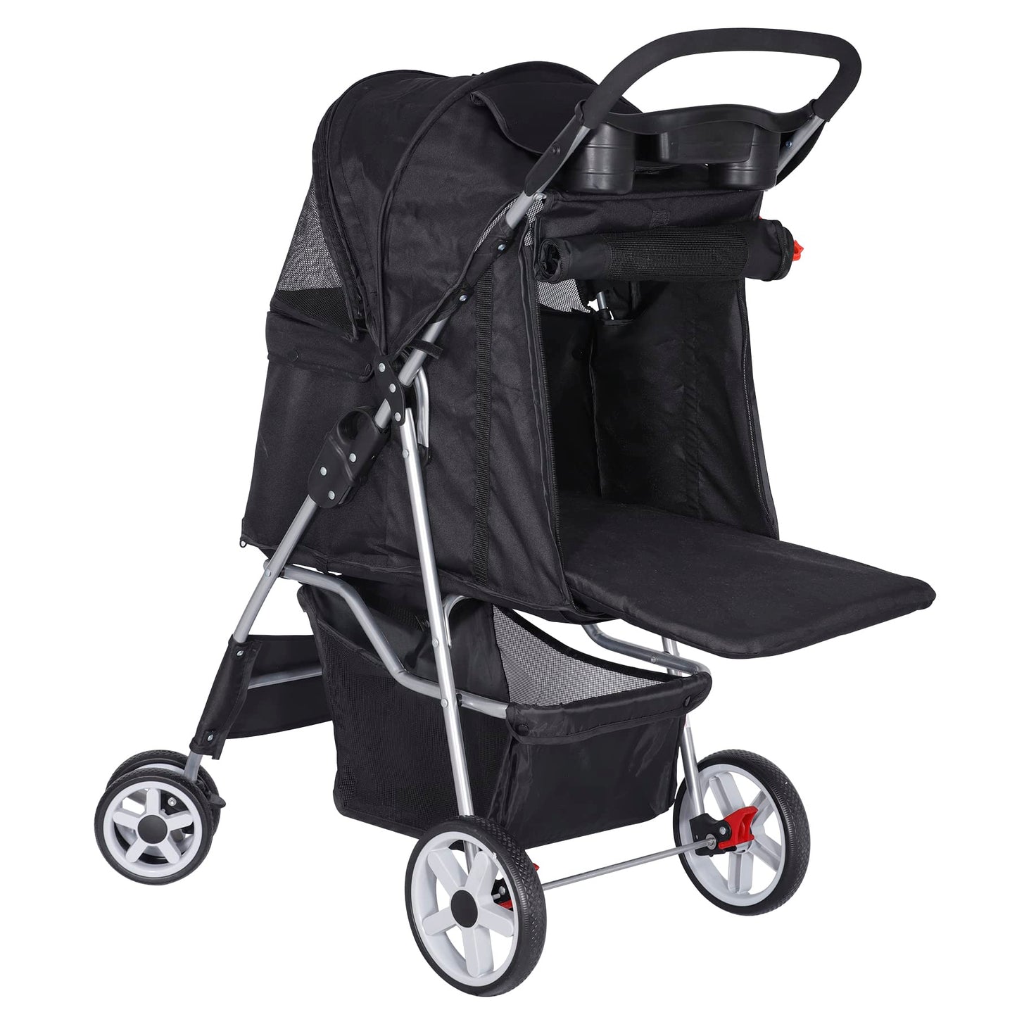 Epetlover Pet Stroller for Dogs, Black 4 Wheels Cat Strolling Cart Foldable Travel Carrier, Waterproof Puppy Jogger Stroller with Storage Basket & Cup Holder