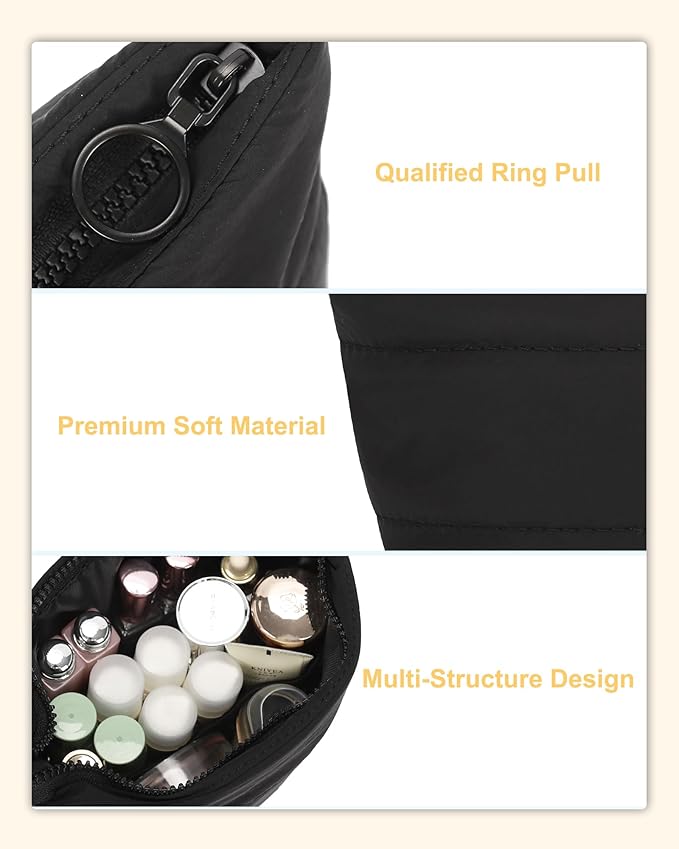 Relavel Mini Makeup Bag, Smaller Cosmetic Pouch for Women, Portable Traveling Car Bag for Essentials with Compartments, Cute Toiletry Bag Organizer, Black