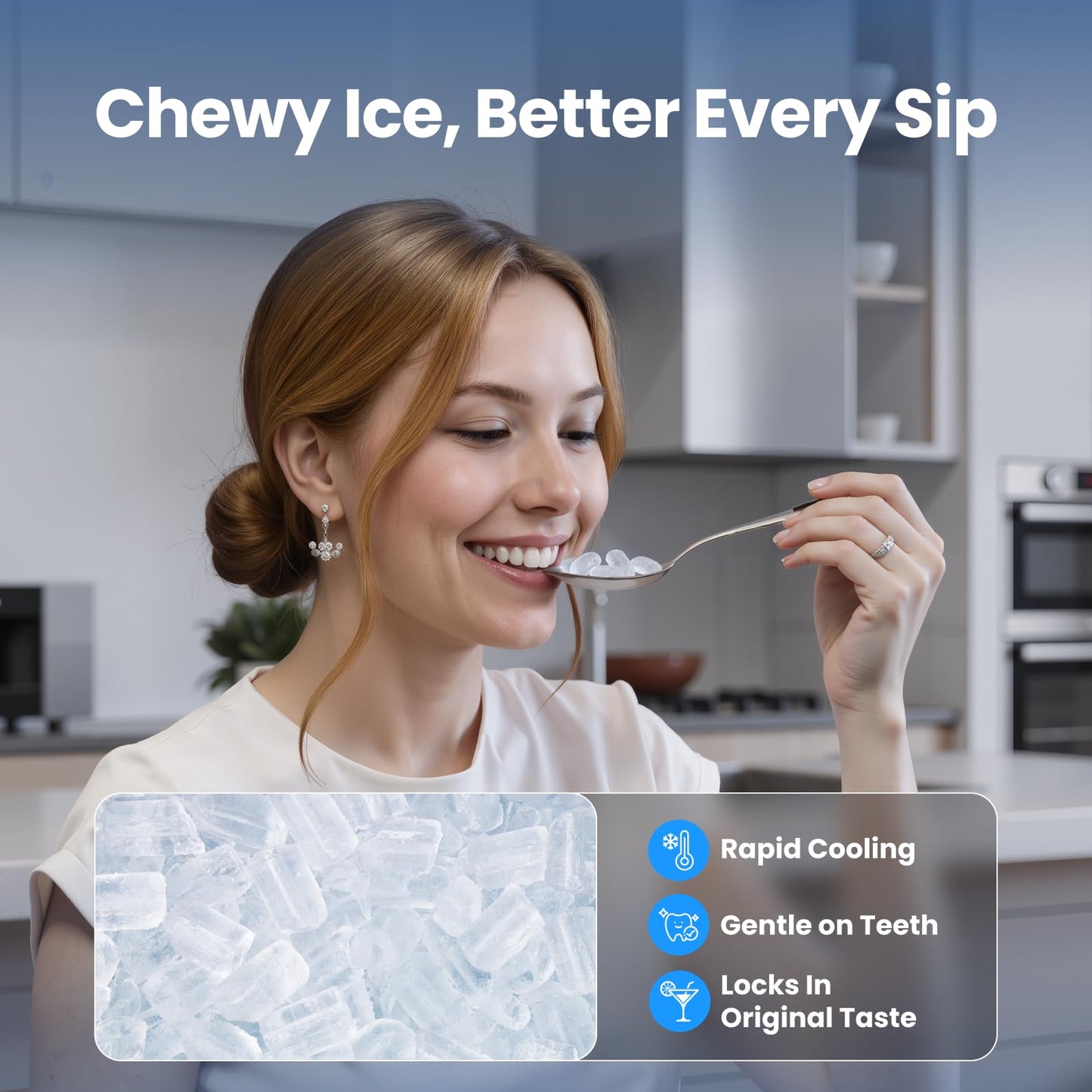 VIBOFROST Nugget Ice Maker Countertop, Fast 35lbs/24H Sonic Pebble Ice Machine, Self-Cleaning Anti-Scale System, Stainless Steel Portable Ice Maker for Home, Kitchen, RV, 10 Cleaning Packets