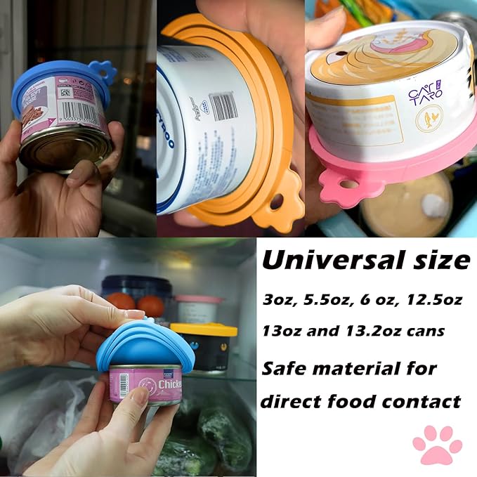 Pet Food Can Spoon & 3 Pcs Can Cover Lids | Cute Paw Shape Opener Spatula Cat Wet Food Spoon | Universa BPA Free Silicone Lids for Dog Cat Cans(Multicolor)