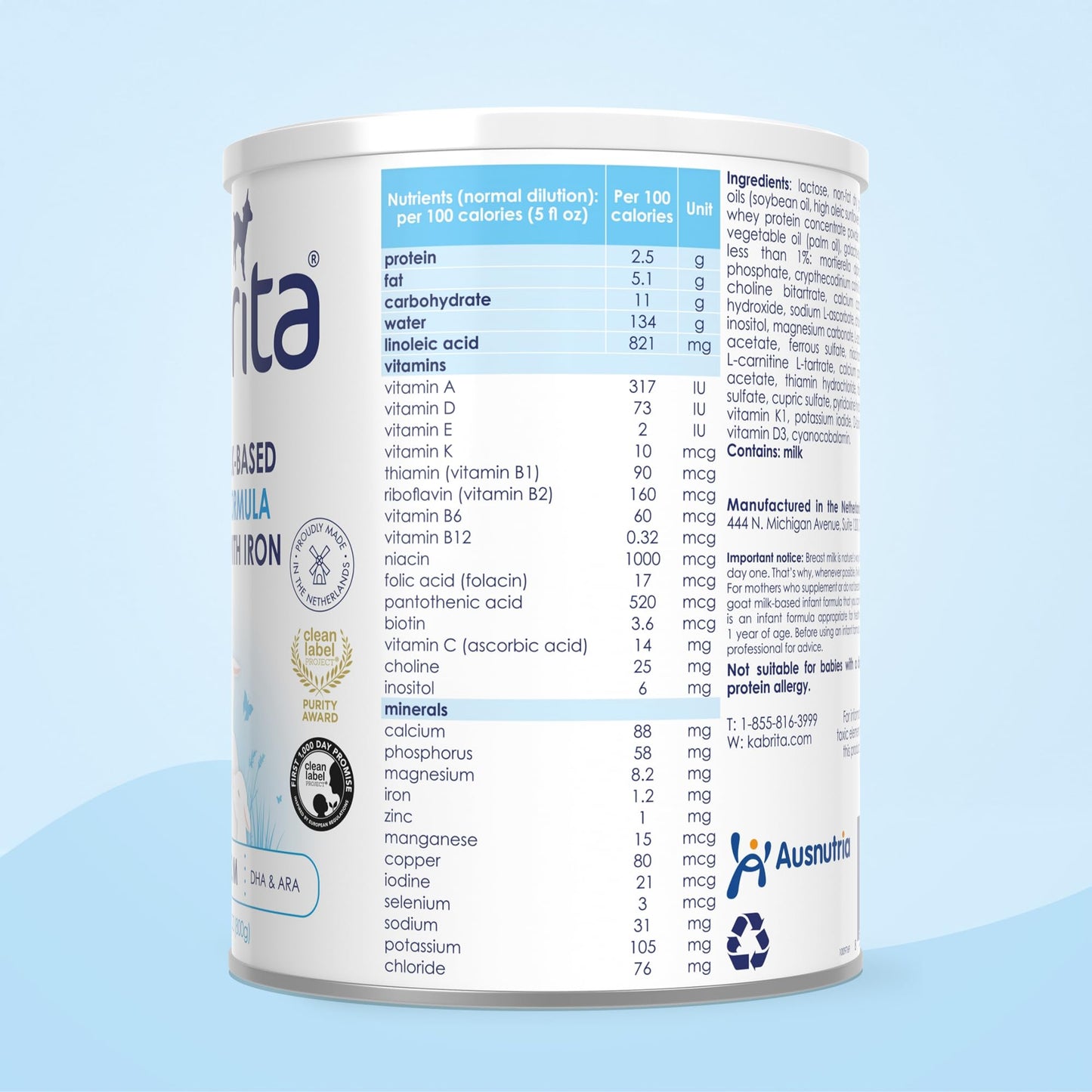 Kabrita Goat Milk-Based Infant Formula Powder, Designed for Gentle Digestion, Gentle Alternative to Cow’s Milk, with Iron, DHA, ARA & Prebiotics, for Infants 0–12 Months, Non-GMO, 14 oz (Pack of 12)