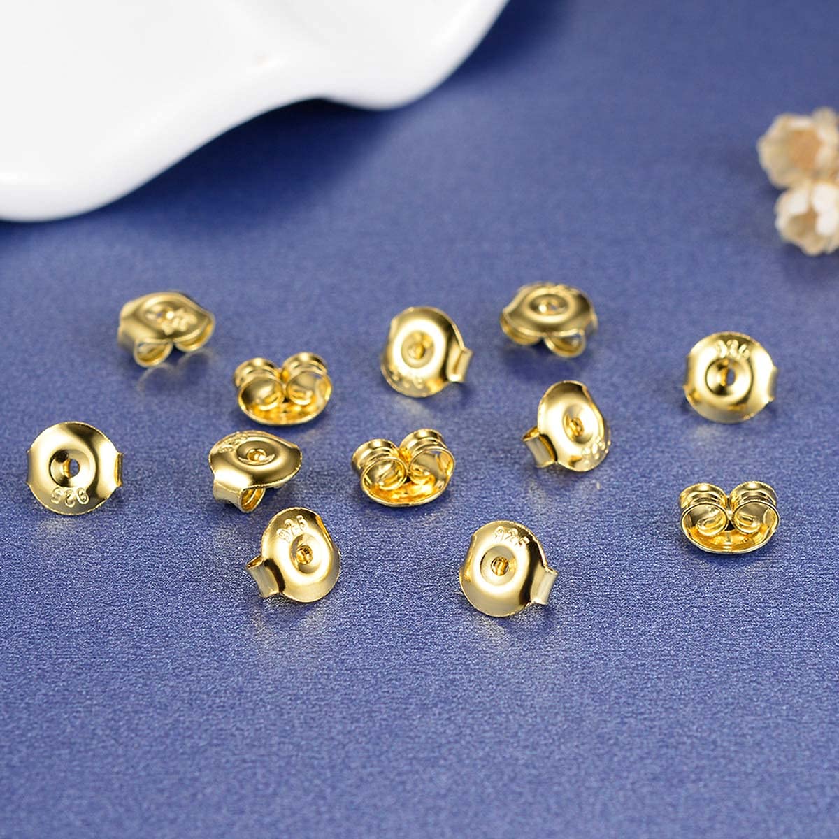 DELECOE 24pcs 925 Silver Earring Backs Replacements, 14K Gold Plated Hypoallergenic Earring Backs for Studs, Secure Locking Earring Backingsfor Stud Earrings, 6mm Gold