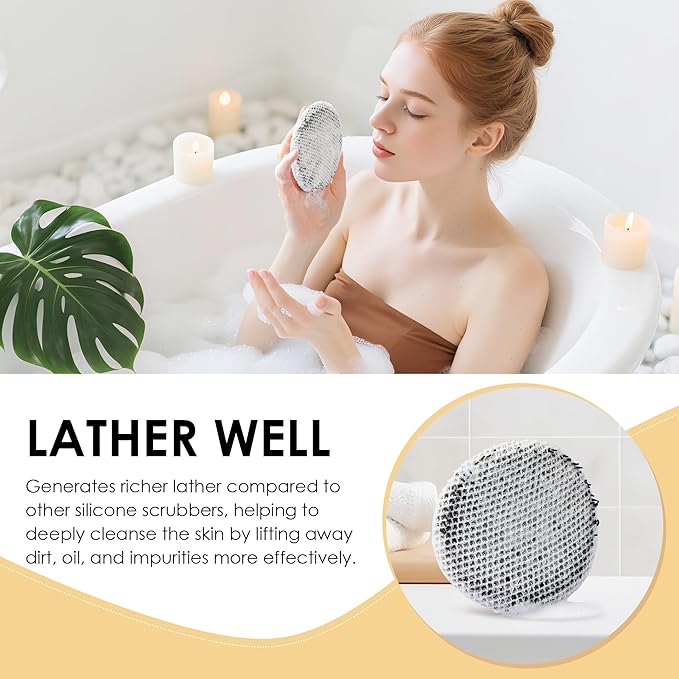INNERNEED Food-Grade Silicone Body Scrubber Gentle Cleansing Brush with Exfoliating Net Sponge Bath Scrubbing Washcloth Case, More Hygienic and Well Lather (Black Set)