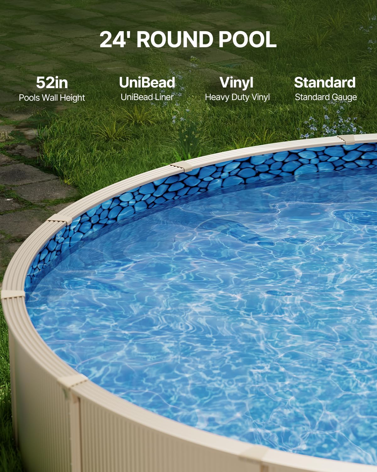 VEVOR 24-ft Round Above Ground Pool Liner, Unibead Pool Liners, Standard Gauge, 52inch Wall Height, Designed for Steel Sided Above-Ground Swimming Pools