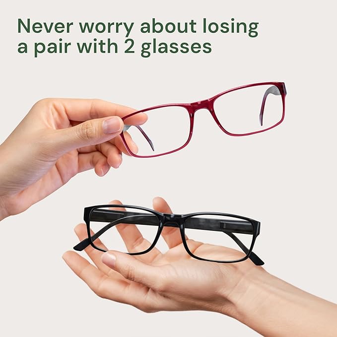 Gaoye 2-Pack of Reading Glasses - Blue-Light Filter, UV Protection - Readers with Rectangle Frames