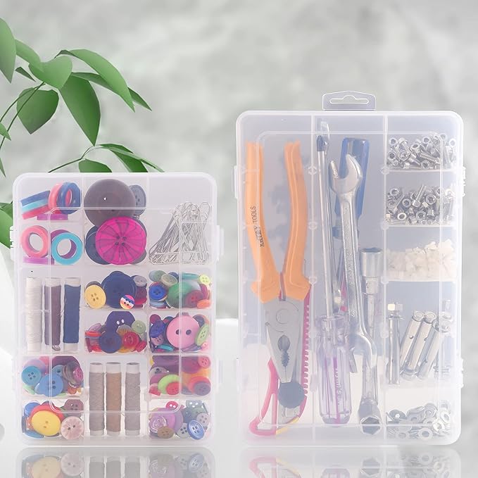 18 Grids Plastic Organizer Box with Dividers, Clear Compartment Container Storage for Washi Tapes Beads Crafts Jewelry Fishing Tackles, Size10.8 x 7.7 x 1.7 in