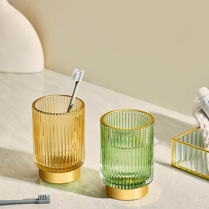 Makeup Brush Holder Organizer,Toothbrush Holders,Desk Pen Pencil Holder,Multifunctional Vintage Glass Brush Cup(S+L/Gold/A3-2-US)