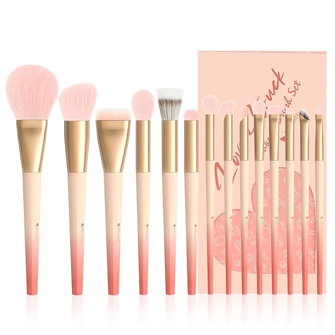 DUcare Valentine's Day Gift Makeup Brushes 14Pcs Love Makeup Brush Set Premium Synthetic Kabuki Foundation Blending Face Powder Blush Concealers Eye Shadows Brushes