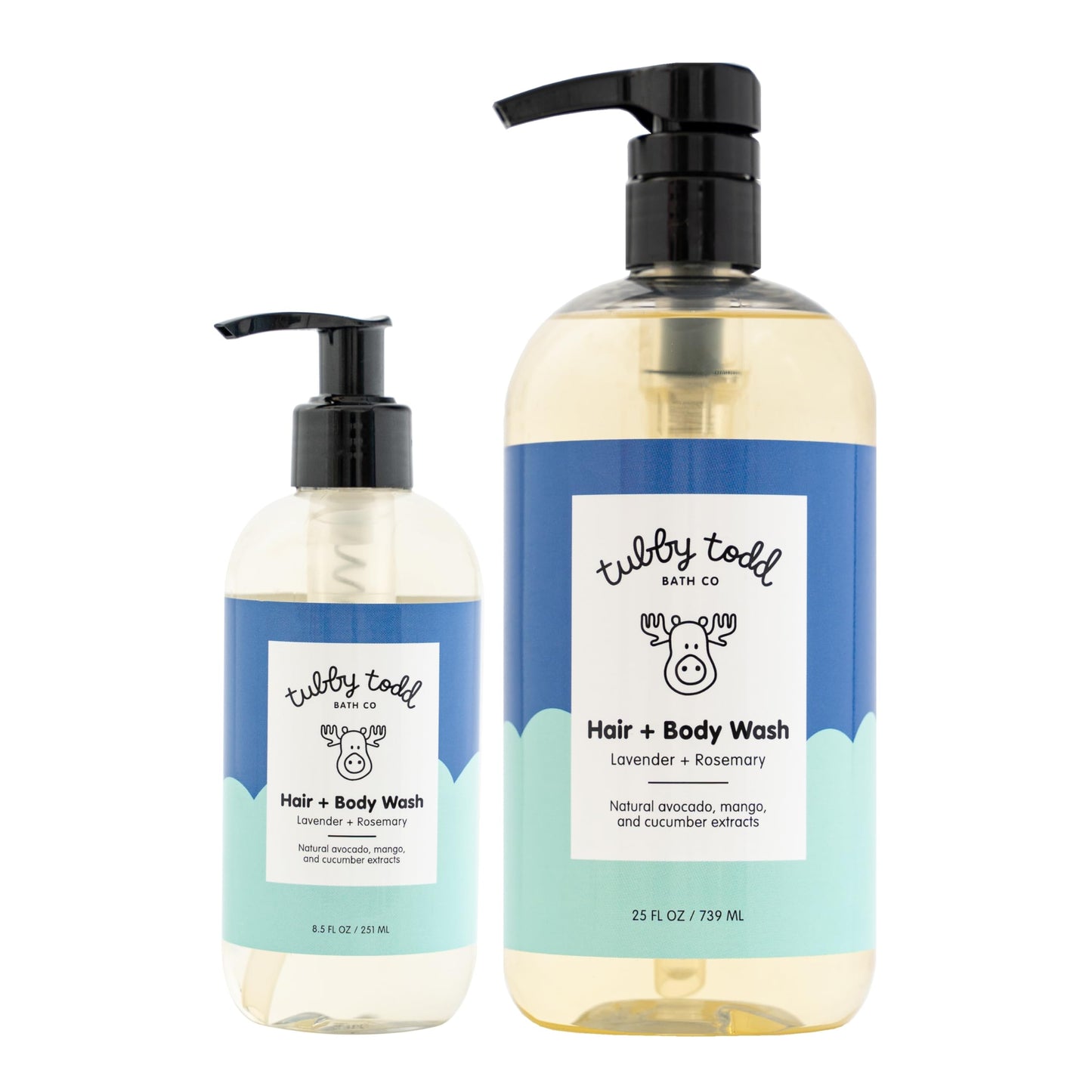 TUBBY TODD Hair + Body Wash - Baby Shampoo and Body Wash - Gentle, Natural Baby Was for Newborns, Babies, and Toddlers - Non-Toxic and Hypoallergenic - Lavender Rosemary, 2 Pack, 8.5oz & 25oz