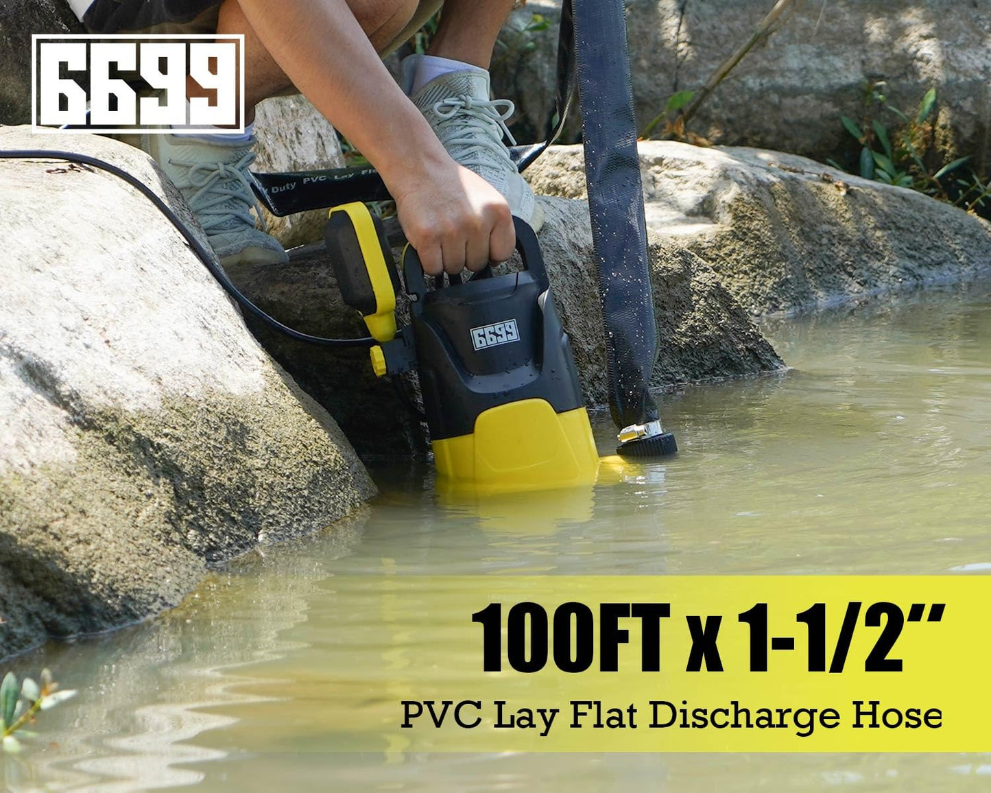 6699 Discharge Hose 1-1/2-Inch by 100-Foot Sump Pump With 2pcs SUS 304 Clamps for Pool Backwash, Draining/Removing Water - Lay Flat 1500