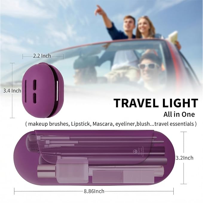 2 IN 1 Silicone Makeup Brush Holder with Beauty Make Up Sponge Holder Case:Soft Portable Cosmetic Face Brushes Holder with Upgrade Anti-Fall Out Magnetic Closure - Dark Pruple