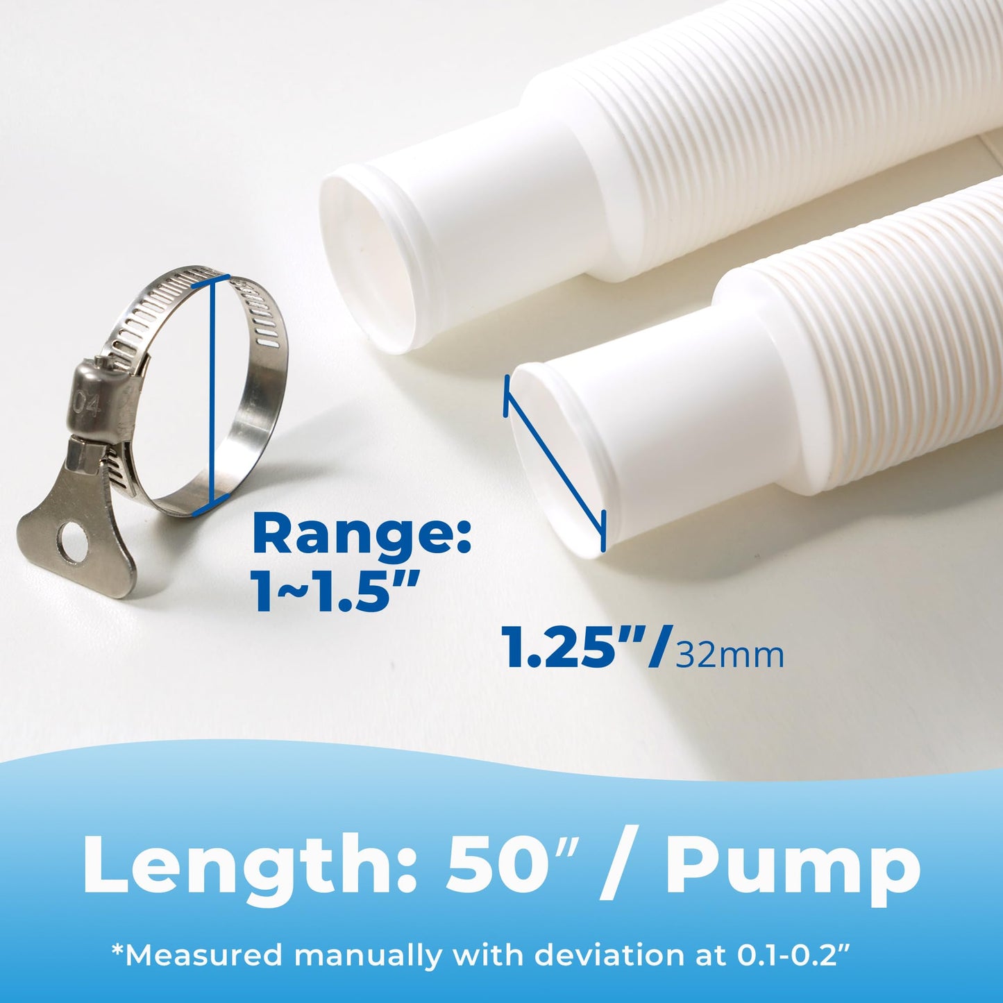 Pool Hoses for Above Ground Pools, 4 Pack 1.25 Inch Pool Filter Pump Hoses, Compatible with Pool Filter Pump 607, 637 With 8 Metal Clamps