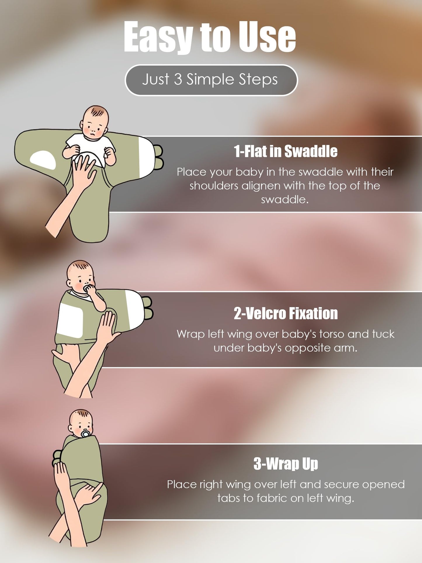 Newborn Swaddle Blanket Wrap 0-3 Months (3-Pack) - Adjustable Infant Sleep Sack, 100% Cotton Anti-Startle Soothing Sack, Soft Breathable Nursery Bedding - Eucalyptus Sage