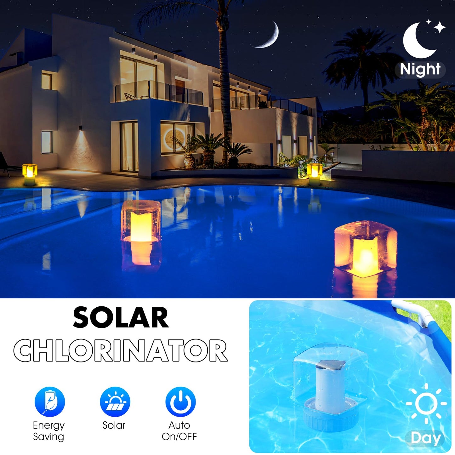 Solar Pool Chlorine Floater, Upgraded Flame Chlorine Tablet Floater for 3 Inch Tablets, Large Pool Dispenser,Floating Chlorine Floater with Adjustable Flow,Solar ChlorineFloater for Hot Tub
