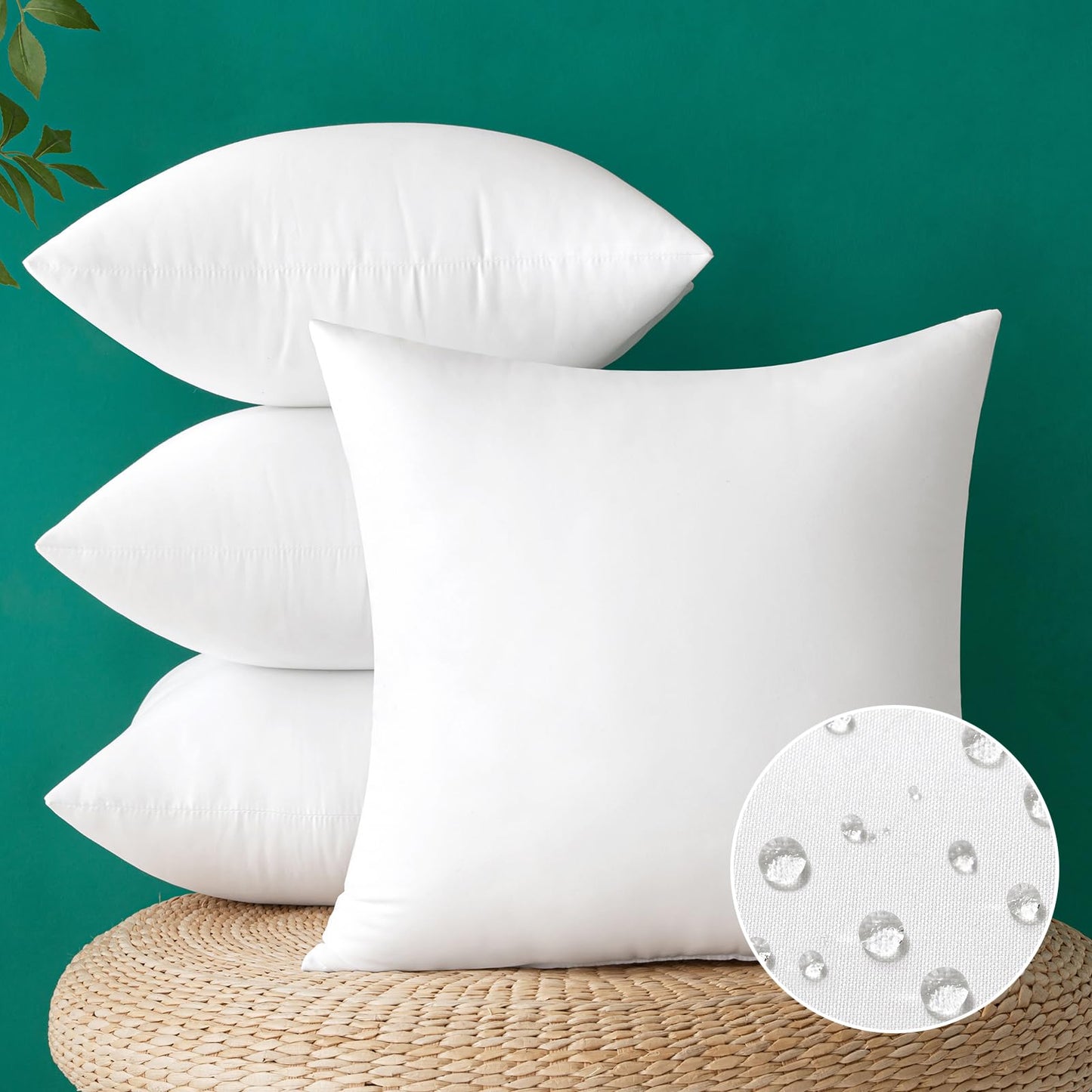 MIULEE Pack of 4 20x20 Inch Outdoor Pillow Inserts Waterproof Decorative Throw Pillow Insert, Square Lumbar Garden Pillow Form for Patio Sofa Couch