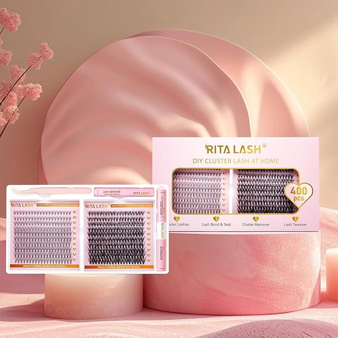 RITALASH Lash Extension Kit DIY Lash Clusters Kit 400pcs Cluster Lashes Individual Lashes Eyelash Extension Kit with Lash Bond and Seal,Lash Remover,Lash Tweezers(10D+30D Cluster Kit,8-16mm)