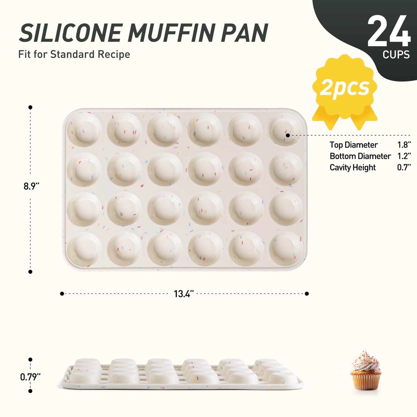 2 Pack 24 Cups Silicone Mini Muffin Pan with Metal Reinforced Frame Silicone Molds Cupcake Cake Baking Cheesecake Pans Cookie Baking Chocoflan Cupcake Mold Mini Bundt Cake Pan Women Gift