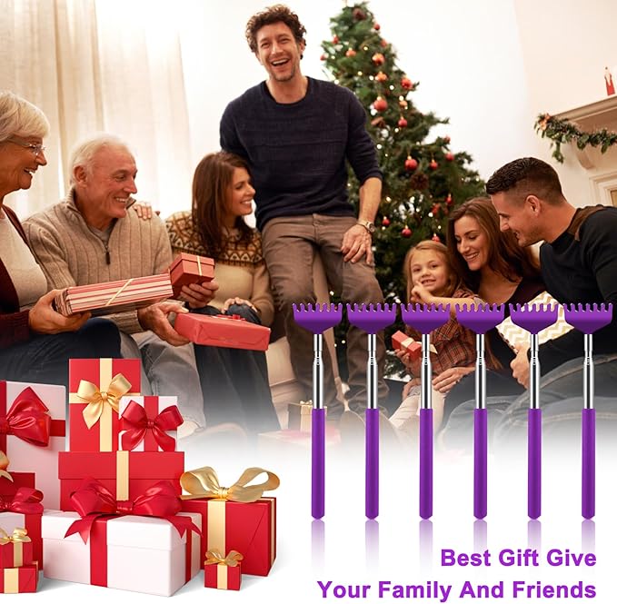 NICEMOVIC 6 Pack Back Scratcher for Women Men, Christmas Stocking Stuffers, Prizes for Adults, White Elephant Gifts for Adults, Extendable Bulk Back Massager Tool for Thanksgiving Birthday (Purple)