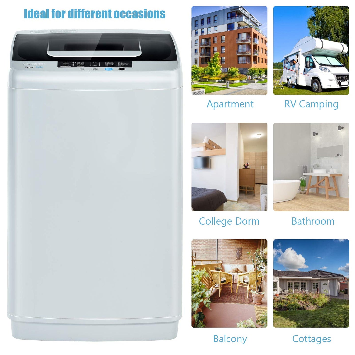 COSTWAY Portable Washing Machine, 2-in-1 Laundry Washer and Spin Combo with 10 Programs, 8.8lbs Capacity, Drain Pump and LED Display, Full Automatic Washer for Apartment, RVs, Dorm, Grey