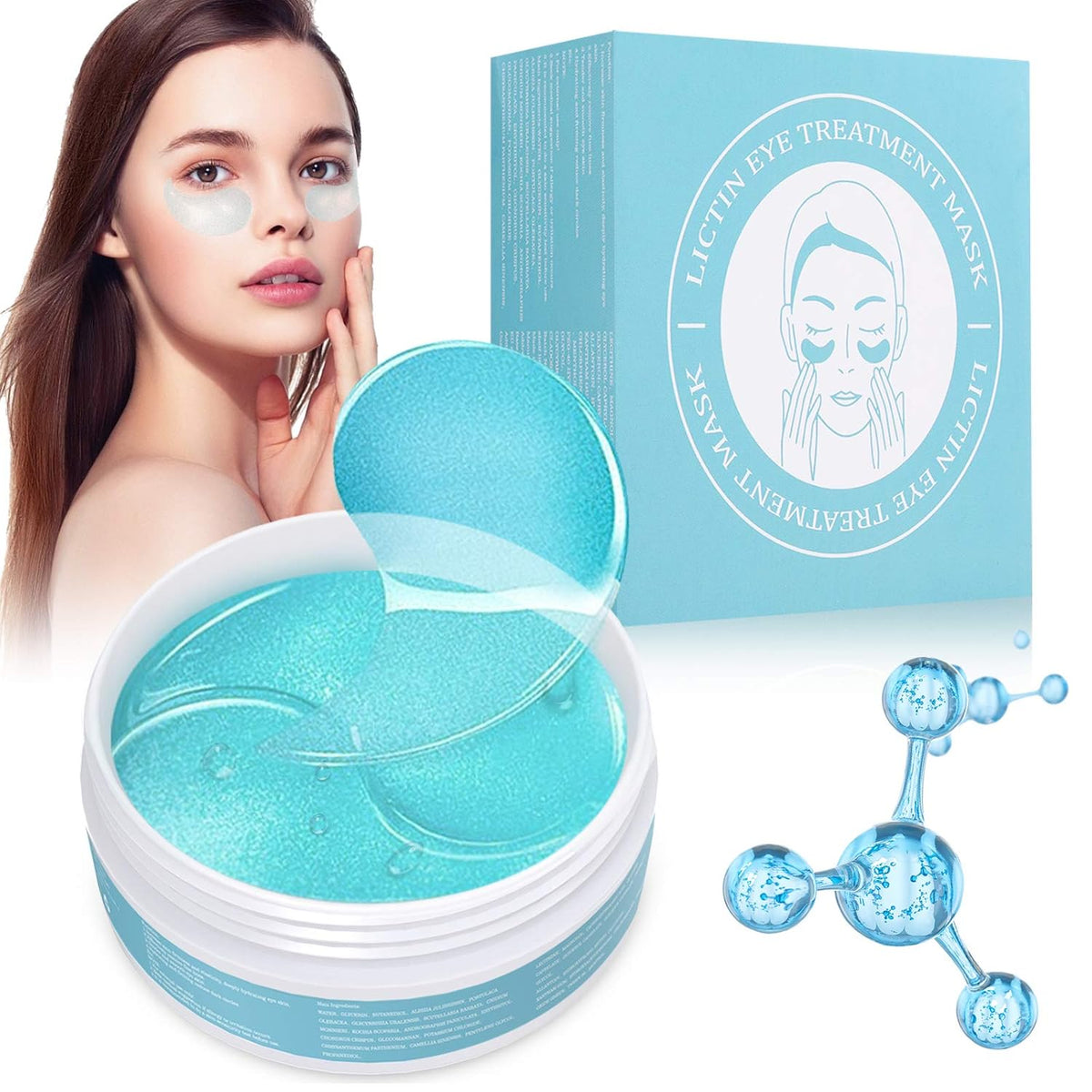 Lictin Under Eye Patches, 60Pcs Under Eye Mask for Puffy Eyes, Dark Circles, Eye Bags, Puffiness, Wrinkles,Anti-aging Under Eye Treatment, Skin Care for Women and Men