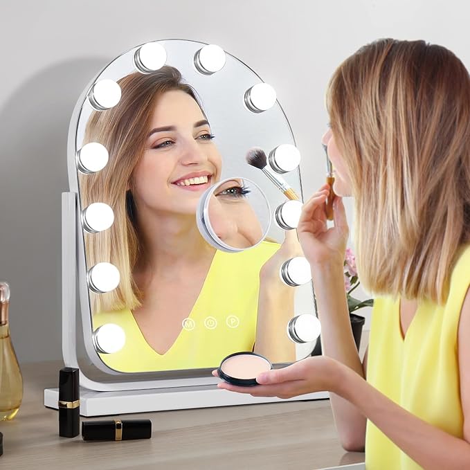 Makeup Mirror with Lights-3 Modes,Smart Touch Control,Detachable 10X Magnification,15.7"ÃÂ11.8" Hollywood Vanity,360ð Rotation ï¼ÂWhiteï¼Â