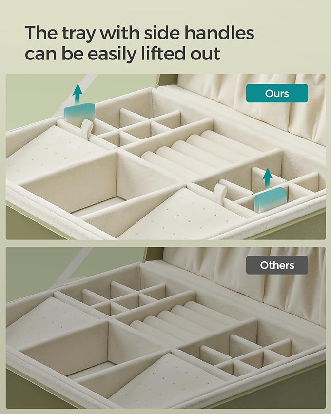SONGMICS 2-Layer Jewelry Box, Jewelry Organizer with Handle, Removable Jewelry Tray, Jewelry Storage, Floating Effect, 8.1 x 9.4 x 4.3 Inches, Gift Idea, Sage Green UJBC165C02