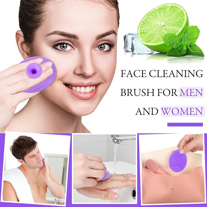Nuogo 20 Pack Face Scrubber Soft Silicone Facial Cleansing Brush Wash Brush for Deep Cleaning, Face Scrub Brushes for Massage Faces Exfoliator Blackhead Removing Faces Cleansing Pads(Purple)