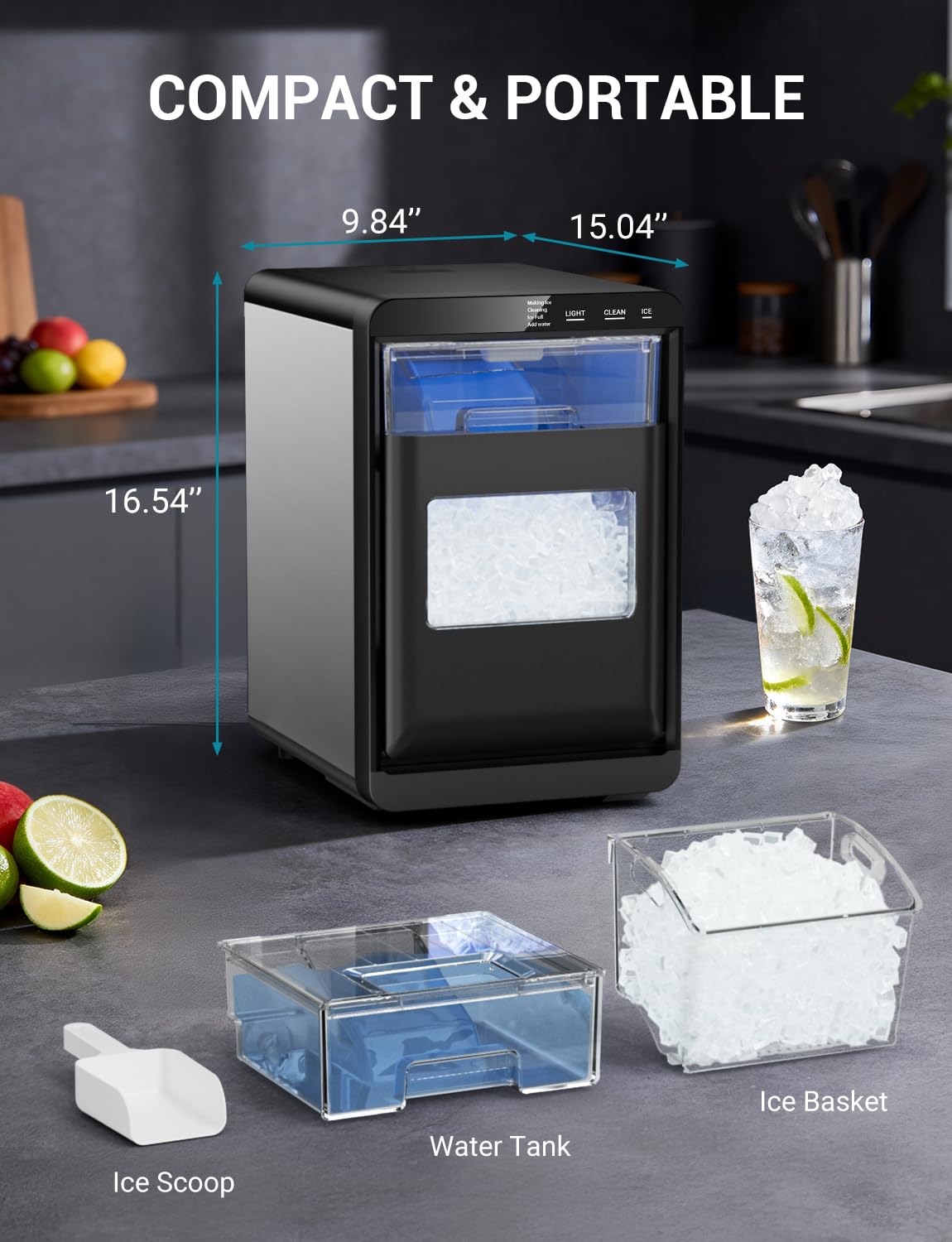 Nugget Ice Maker Countertop,Pebble Ice Machine, 5-10 Mins Fast Ice Making, Self-Cleaning, Portable for Home, Outdoor, Camping, Hospital, RV (28lbs)