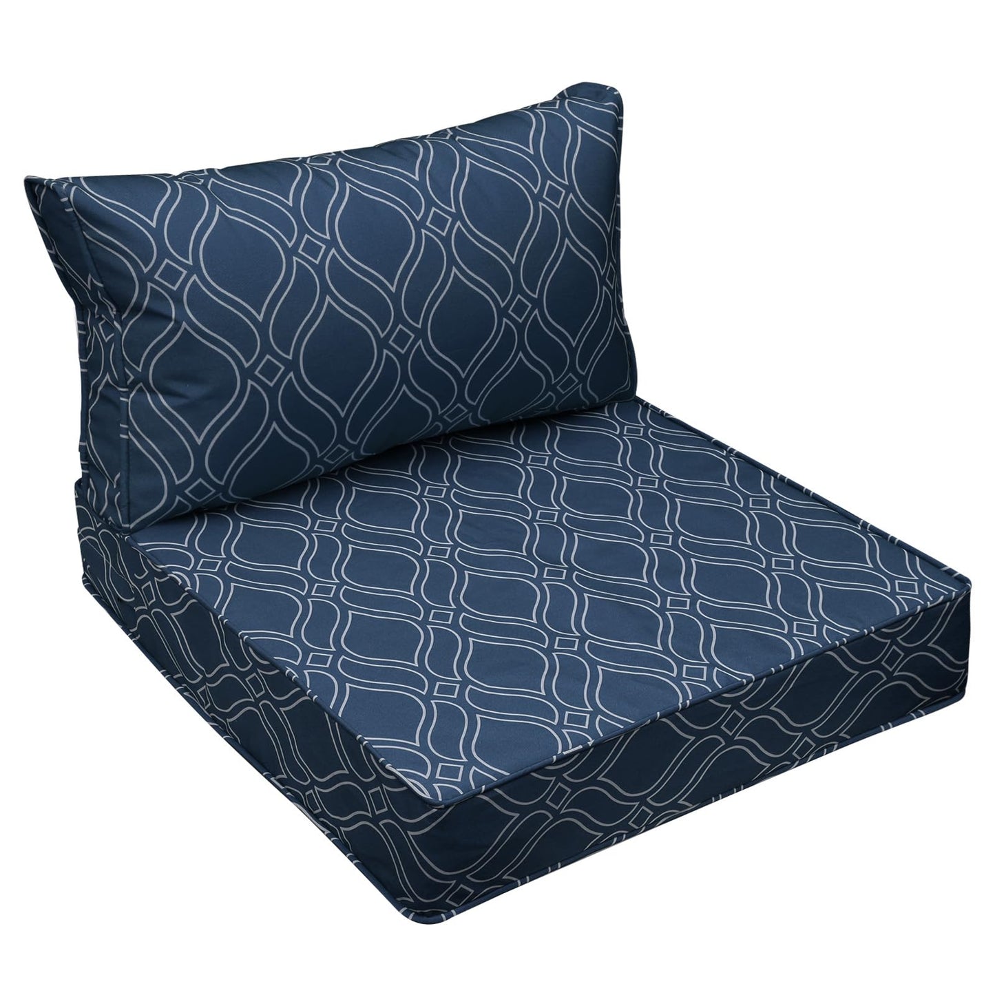 AAAAAcessories Outdoor Seat Cushions for Chairs, Fade-Resistant, Waterproof Patio Furniture Replacement Cushions, 25.5" x 25.5" x 5" + 25.5" x 13.5", Slate Blue Vine Trellis