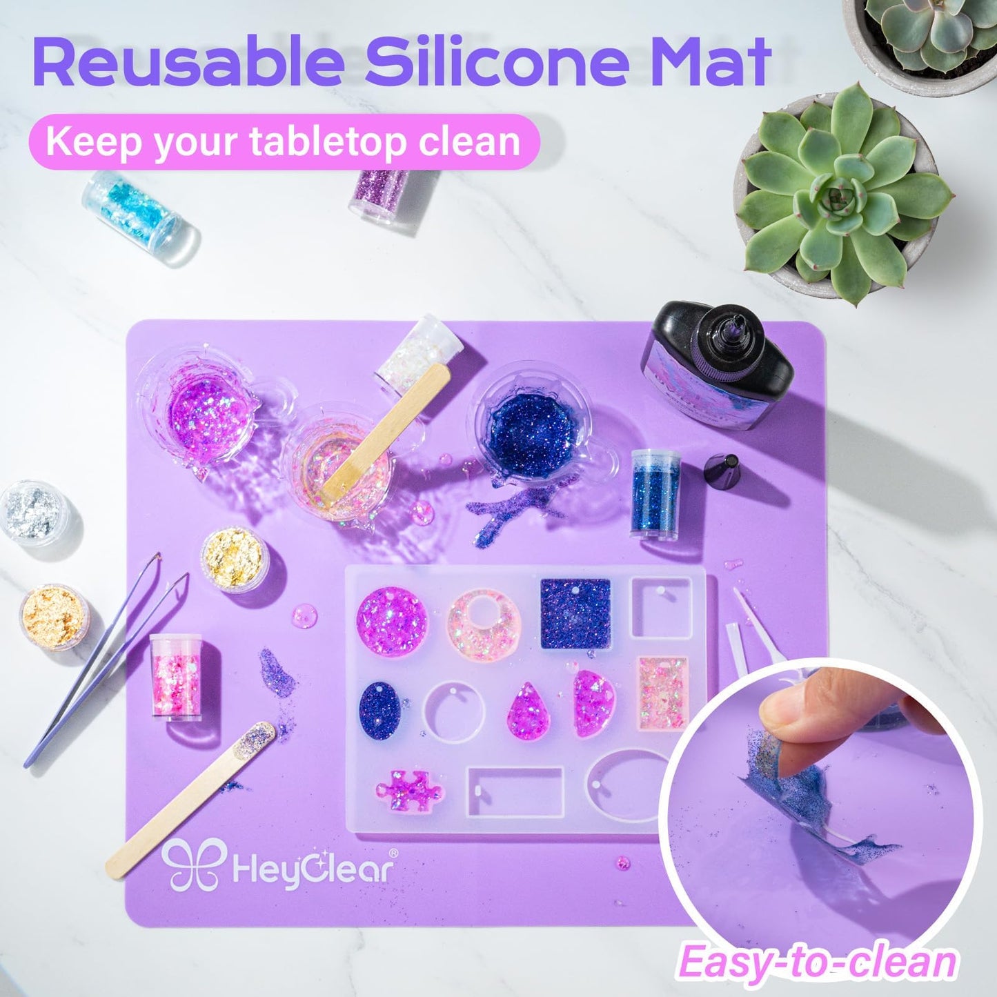HeyClear UV Resin Kit 200g with UV Light, Molds and Casting Tools -Super Clear, Hard, Low Odor, Premixed and Fast Curing UV Glue for Coating, Jewelry Making, DIY Craft Decorations