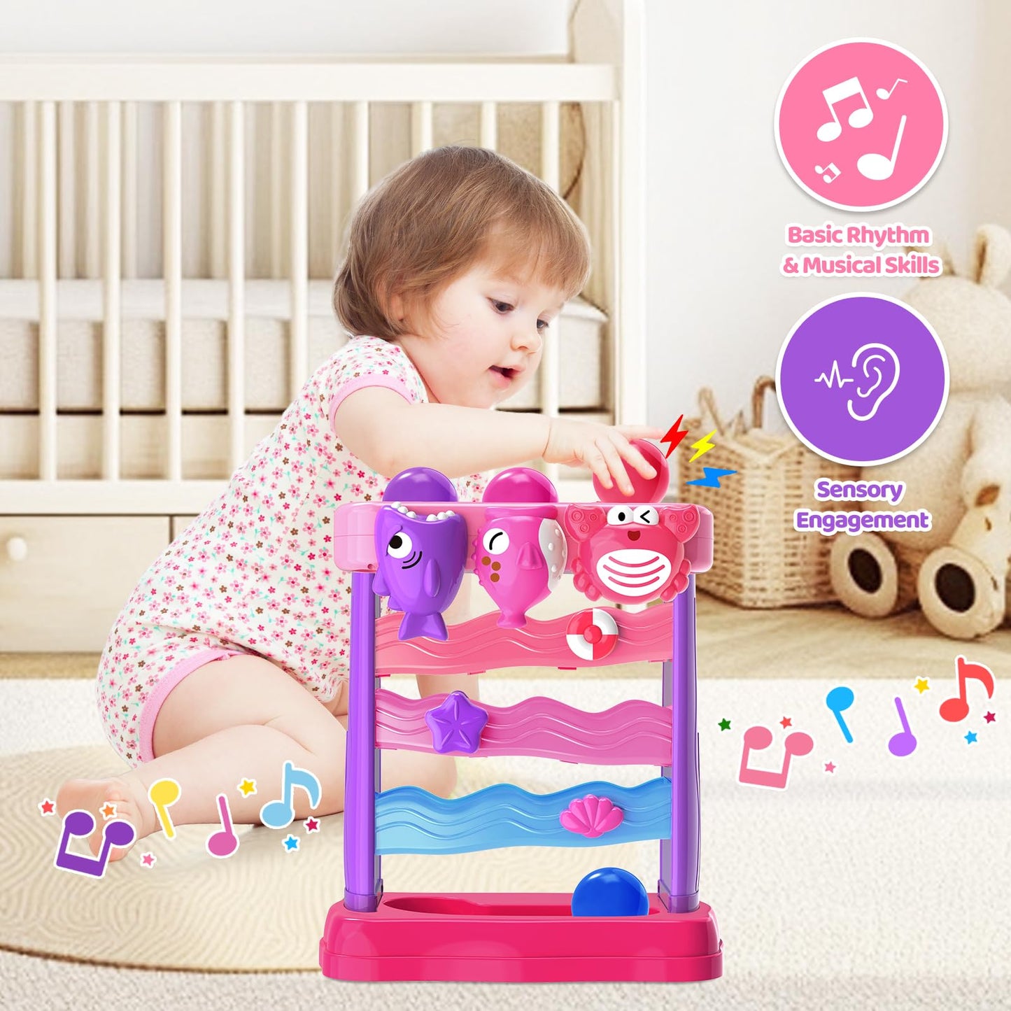 YEGEER Toys for 1 2 Years Old, Interactive Feeding Toy with Music, Montessori Toys for Girl, Musical Cause and Effect Game for 12-18 Months, Christmas Birthday Gifts for Baby Toddlers Age 1-2