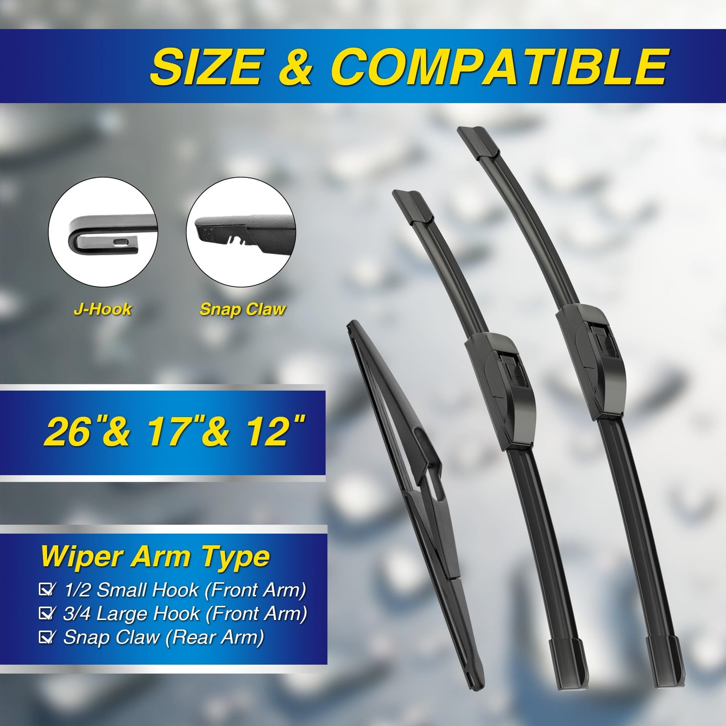 5 PLUS® Silicone Windshield Wipers Replacement for NISSAN Rogue 2014-2023 Pathfinder 2013-2020 Wiper Blades(3 PCS),Automotive Replacement Windshield Wiper Blades-26"/17"/12"