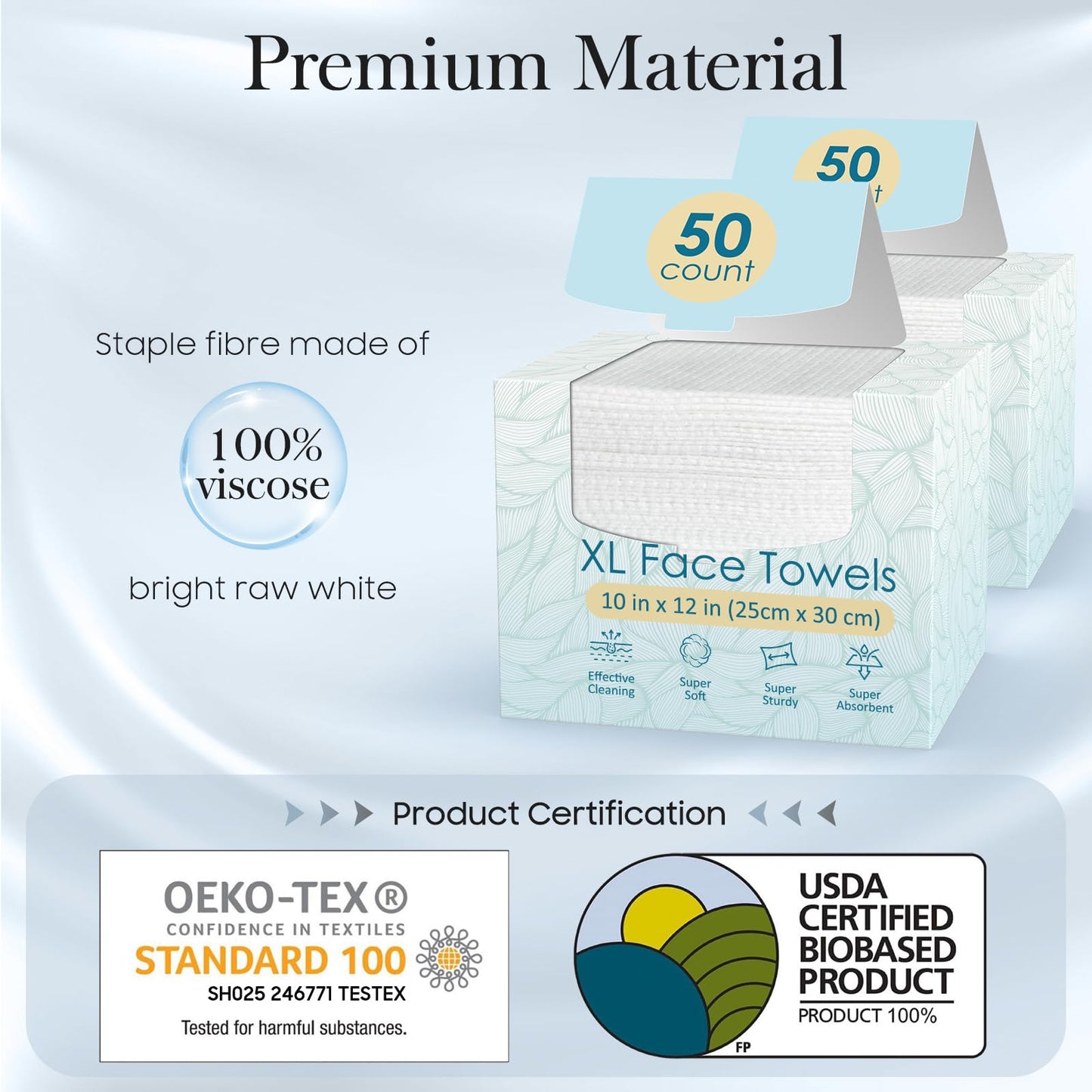 Fygrip 2 Pack of 50 count XL Disposable Face Towels 10” x 12”, 100% Viscose Fibre, Soft & Skin Friendly Face Towelettes Disposable, Facial Tissue Wipes for Women Cleansing