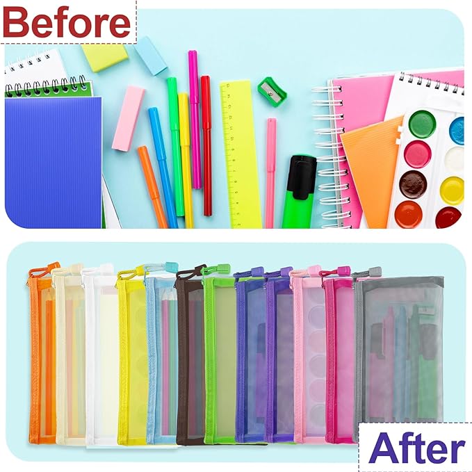 Mesh Pouches (24 Pack), Small Mesh Bags with Zipper Nylon Makeup Pouches Bag Cosmetic Pouch Travel Purse Organizer Insert Diaper Inside Bag Organizers Home Organizing Size See Through Cute Colors