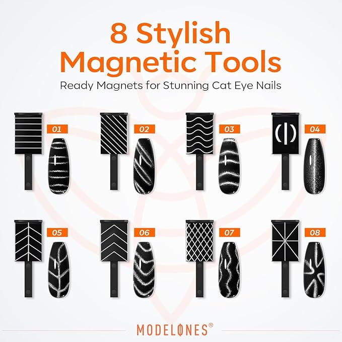 modelones Cat Eye Magnet Set, 15PCS French Cateye Gel Nail Polish Magnet Nail Art Tools Set Heart Magnet for Cat Eye Magnet Square Round Magnet Stick Diverse Glassy Cateye Effect for Women