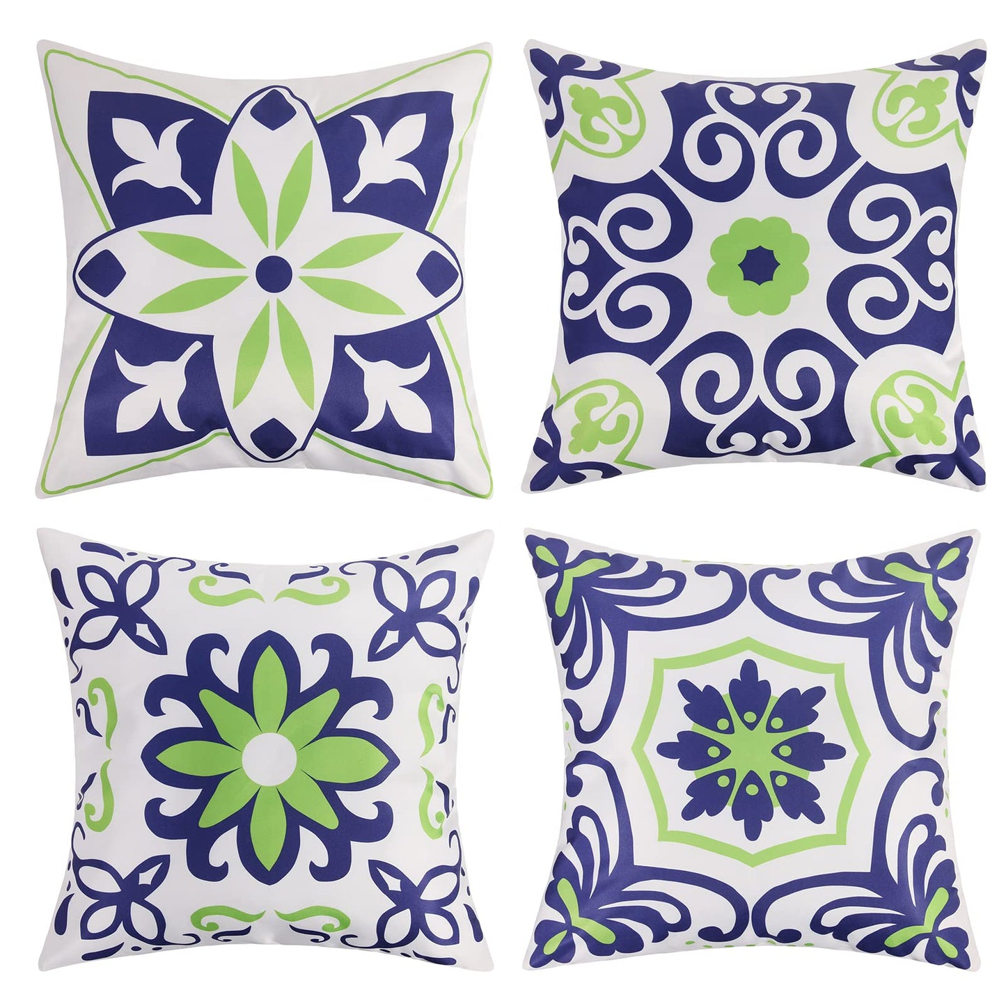 Pyonic Set of 4 Outdoor Pillow Covers 18x18 Waterproof Decorative Throw Pillow Covers Floral Printed Farmhouse Boho Pillowcase for Patio Funiture Garden Navy Blue