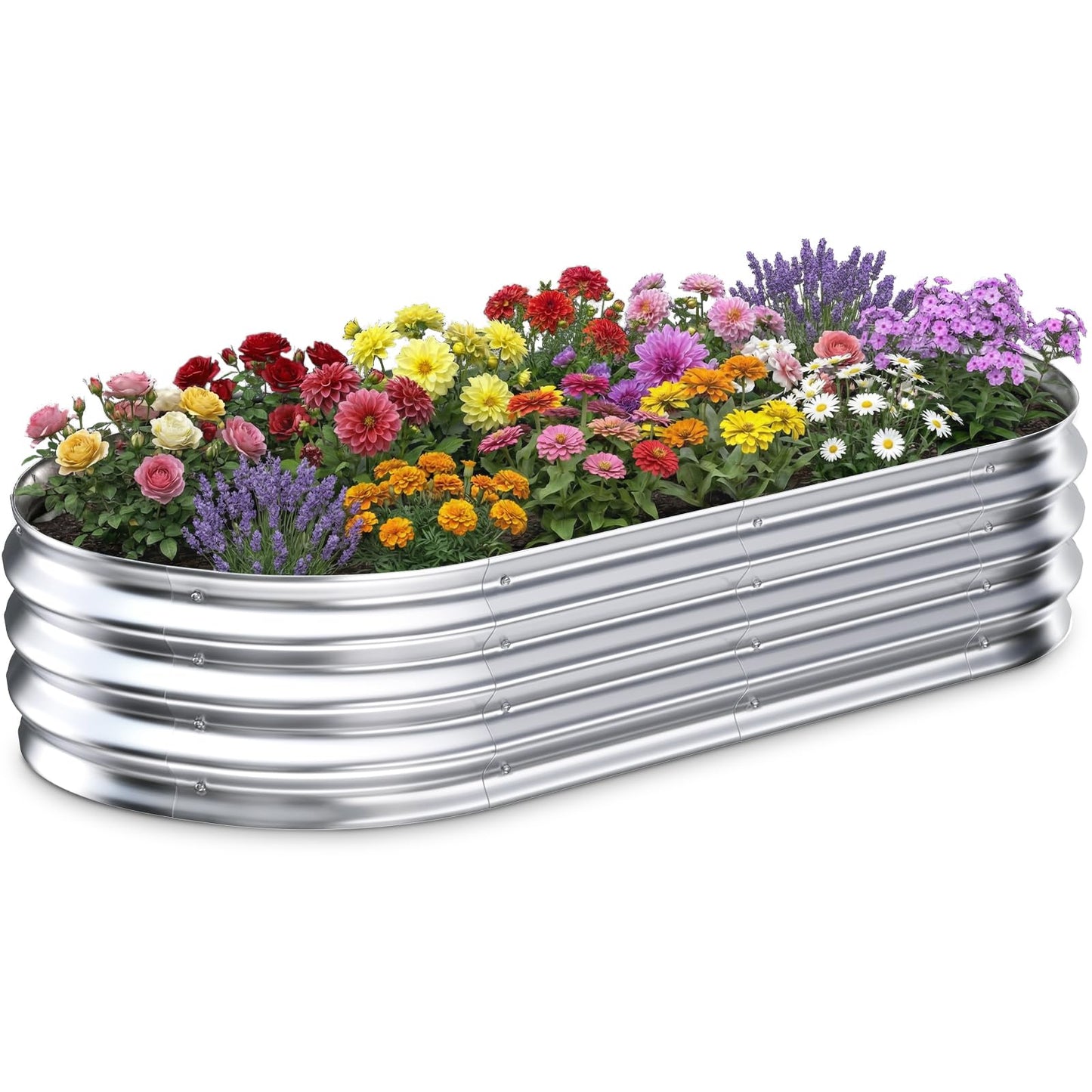 Tegarbed Galvanized Raised Garden Bed Outdoor, 5x2.5x1ft Metal Heavy Duty Planter Boxes for Gardening, Easy Assemble Small Oval Plant Container Kit for Vegetables, Flowers, Fruits, Silver, 1 Pack