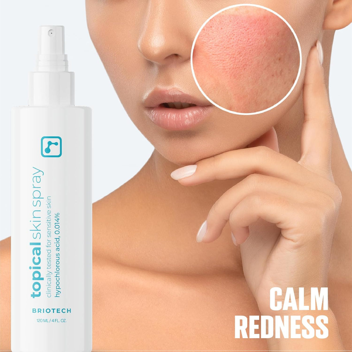 BRIOTECH Topical Skin Spray, Hypochlorous Acid Spray for Sensitive Skin, HOCl Facial Mist, Full Body Support Against Irritation, Calm Redness, Soothe Foot & Scalp, 8 oz (1 Pack)