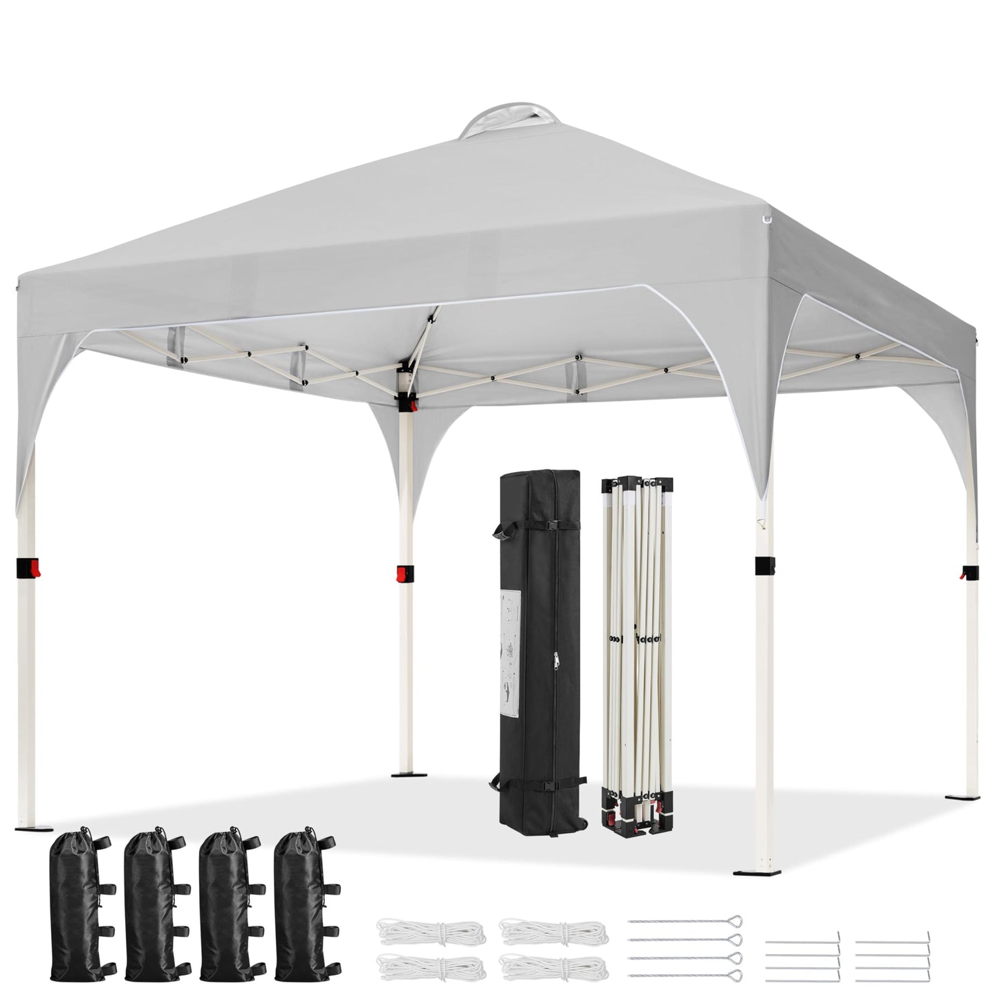 Yaheetech 10x10 Pop Up Canopy Tent with Vent, Easy Set Up Tent, Instant Sun Shelter Canopy with Wheeled Bag, 4 Sandbags, 12 Stakes & 4 Ropes, for Parties, Beach, Outdoor, Light Gray