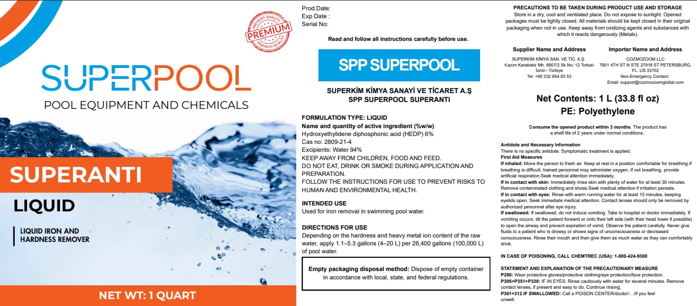 Superpool Pool & Spa Stain and Scale Control – Hard Water Metal Stain Treatment for Pools & Hot Tubs, Calcium -Copper & Iron Out Rust Stain Remover - Liquid Hard Water Stain Remover – 1 Quart