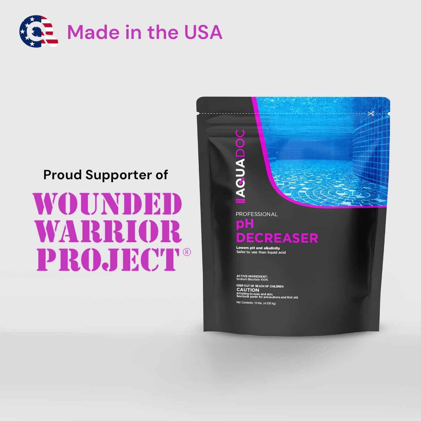 MAV AquaDoc pH Down for Pools - 10lb - Sodium Bisulfate pH Decreaser for Pool & Alkalinity Decreaser - Easy Dissolving Dry Acid Pool Chemicals Made in the USA