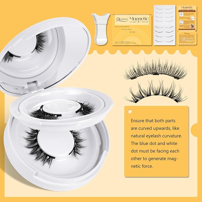 QUEWEL Reusable Magnetic Eyelashes 2 Pair Magnetic Eyelashes with Applicator No Glue Needed Eyelashes Natural Look Lash Clusters Kit Easy to Wear and Remove(B+D06)