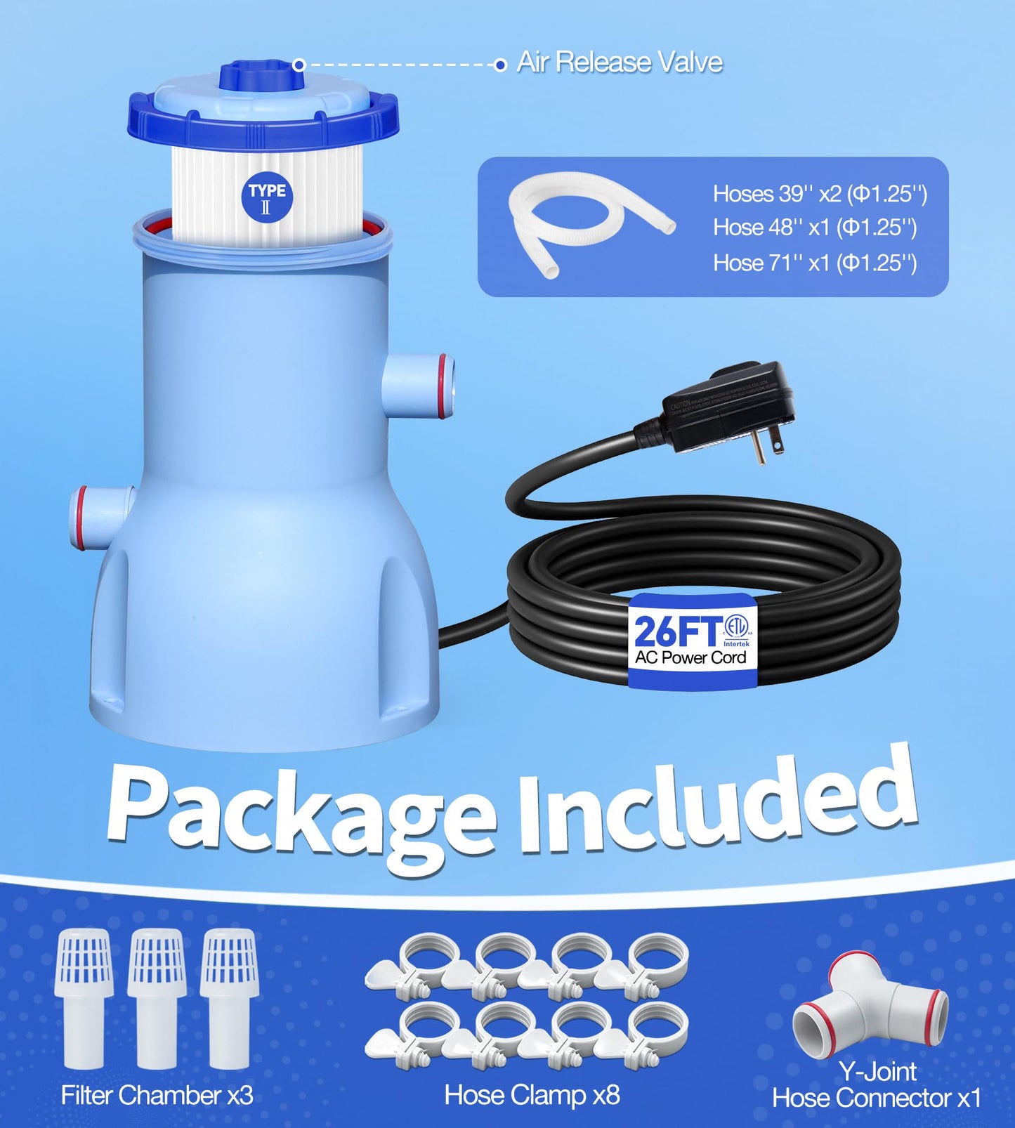 LuxBlue 2026 Improved 530 GPH Small Pool Filter Pump | ETL Certified Cartridge Filter Pump for Above Ground Pools | Water Circulation System- Quickly Remove Debris, Enhance Crystal-clear Pool Water