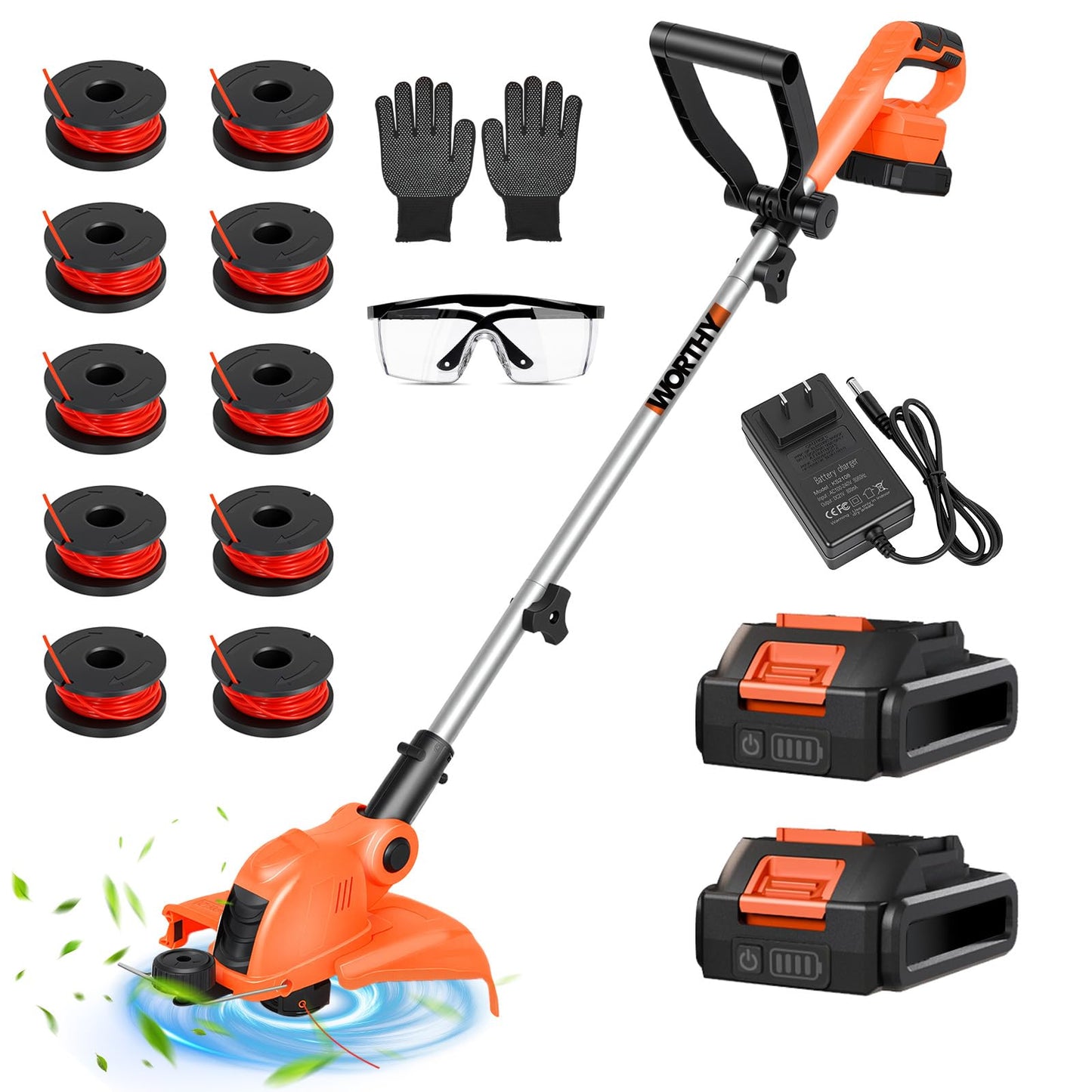 21V Weed Wacker Weed Eater: Electric String Trimmer and Edger 2in1 Lawn Tool Battery Powered 12 Inch Grass Cutter with 2Pack 2000mAh Batteries and Charger, Lightweight for Small Yard Garden Home Use