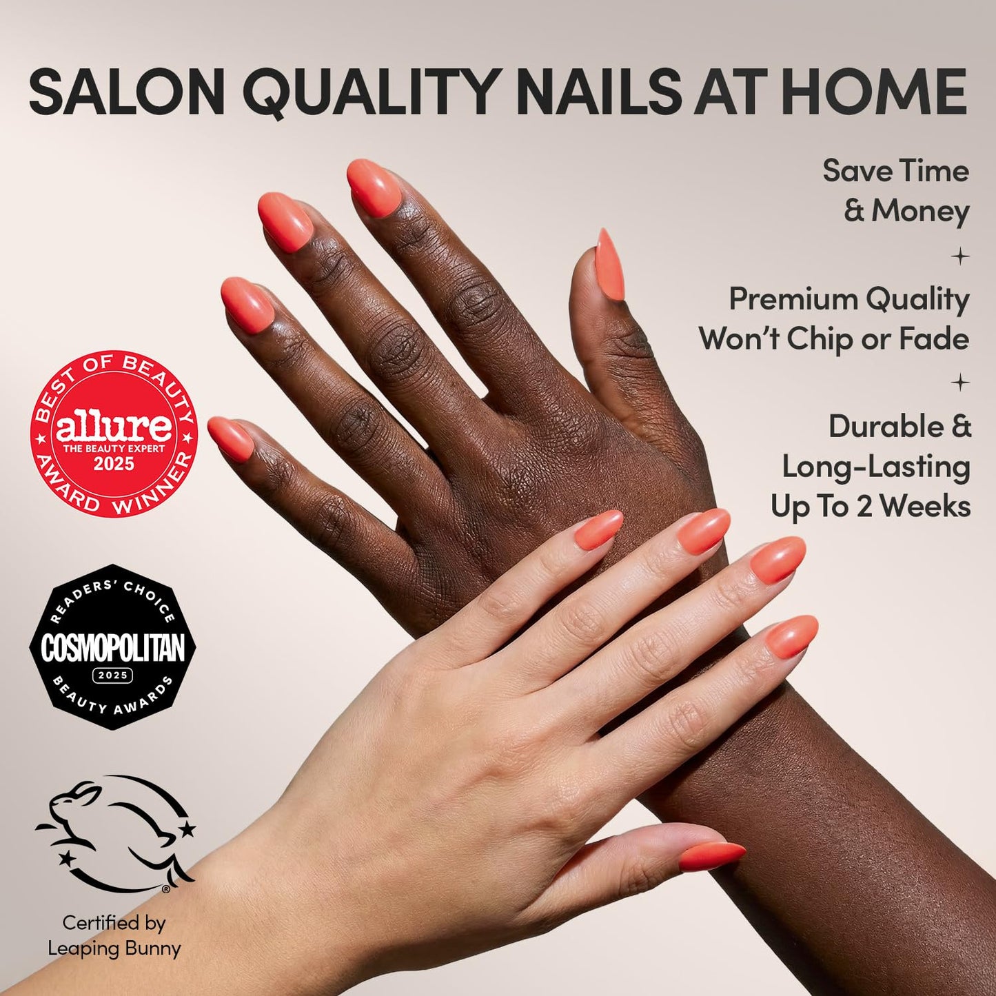 Glamnetic Press On Nails - Lush Coral | Short Oval Fake Nails in a Bright Coral Hue with a Glazed Finish, Salon Quality | 15 Sizes - 30 Nail Kit with Glue