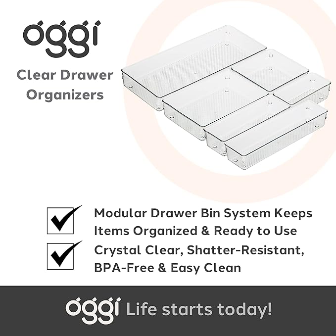 Oggi Clear Drawer Organizer | 3" X 12" | Pack of 2 | For Kitchen Drawers
