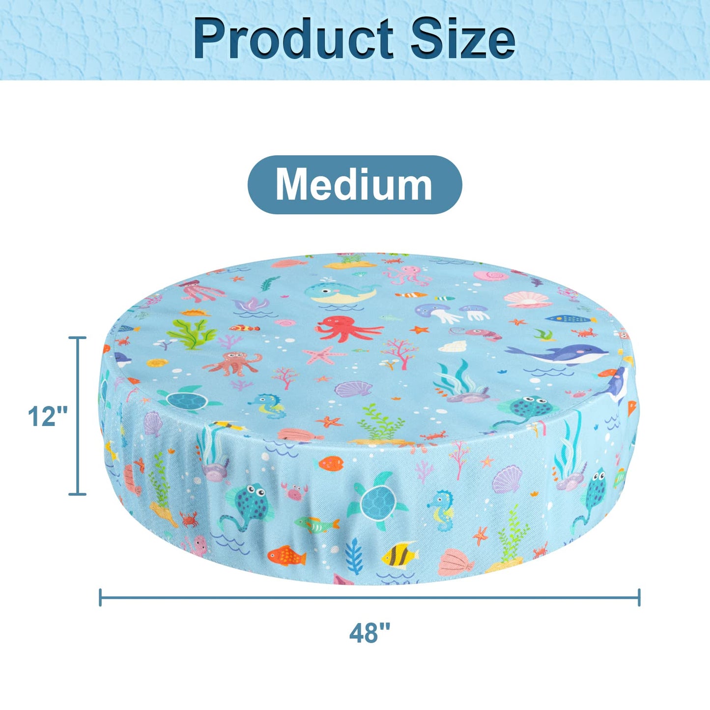 Docuwee Round Pool Cover 48", Foldable Kiddie Solar Cover Fit Dog Swimming Pool, Pets Kids Bath Tub, Anti-UV Dustproof Safety Pool Covers with Cute Ocean Animals Pattern